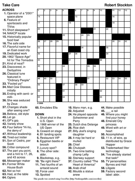 crossword puzzle with answer key.